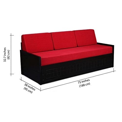 Square Textured Sofa Cum Bed (Red) - Image 6