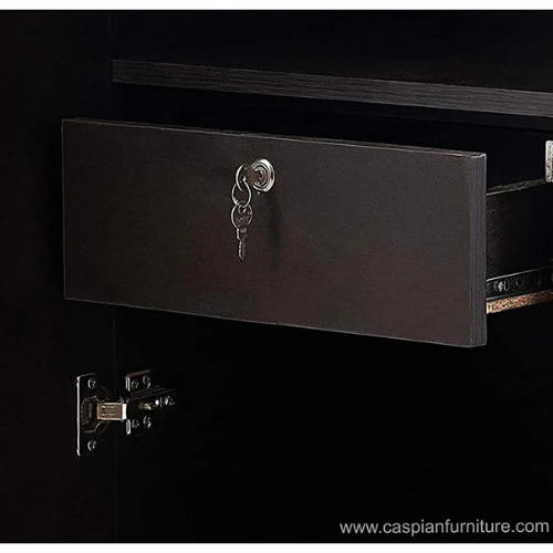 Coffee Brown Engineered Wood Single Door Wardrobe/Cupboard 4 Compartments, Drawer and Hanging Space for Clothes - Image 4