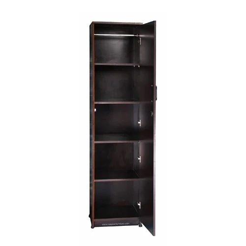 Coffee Brown Engineered Wood Single Door Wardrobe/Cupboard with 4 Shelves - Image 3