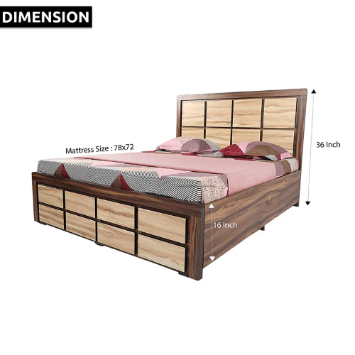 Engineered Wood Block Style Dual Colour King Size Bed with Storage - Image 3