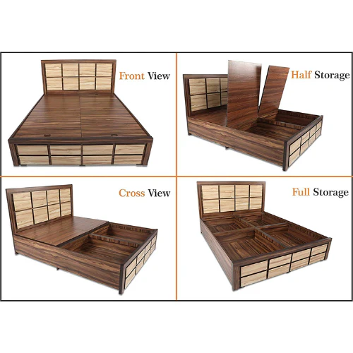 Engineered Wood Block Style Dual Colour King Size Bed with Storage - Image 5