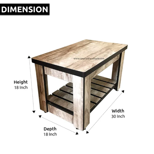 Engineered Wood Center Table/Teapoy with Shelve for Living Room (Brown & Grey Textured) - Image 3