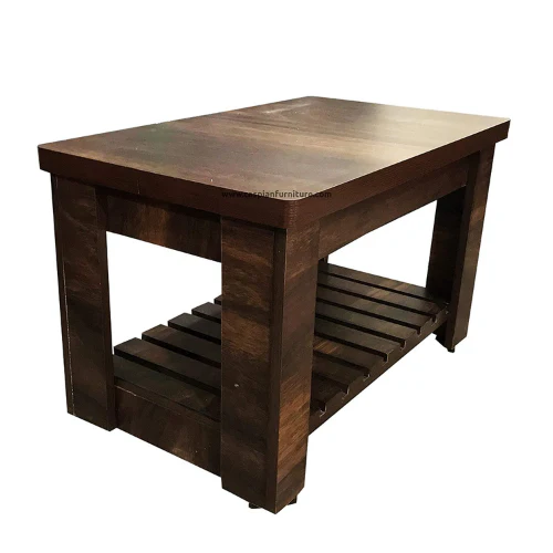 Engineered Wood Center Table/Teapoy with Shelve for Living Room (Brown Textured) - Image 3