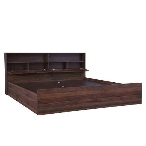 Engineered Wood Contemporary Style King Size Bed with Shelves - Image 4