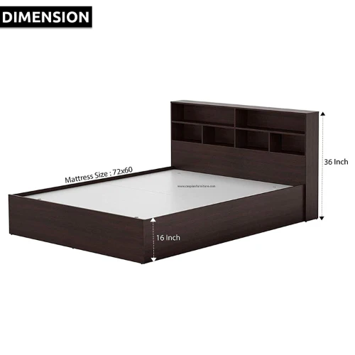 Engineered Wood Modern Style Queen Size Bed with Shelves - Image 5