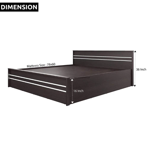 Engineered Wood Striped Queen Size Bed with Storage/Mattress Size 72 x 60 Inches (Walnut Finish) - Image 4