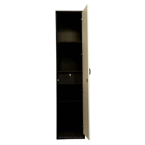 White and Coffee Colour Engineered Wood Single Door Wardrobe Cupboard with 4 Shelves and 1 Drawer - Image 3